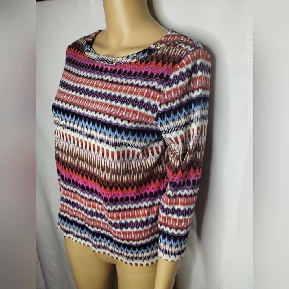 Rafaella women's size medium petite striped long sleeve blouse shirt top - Picture 2 of 6